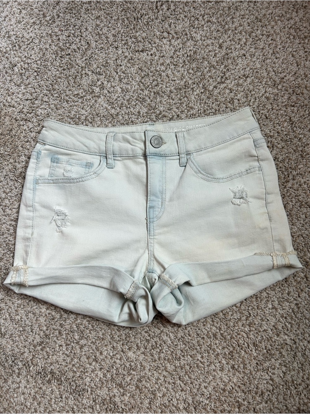 Light Mint Juniors Denim Shorts - Casual Rolled Hem